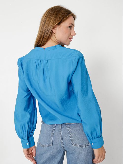 BLUSA M/L TEXTURED MODAL COLLARLESS SHIR