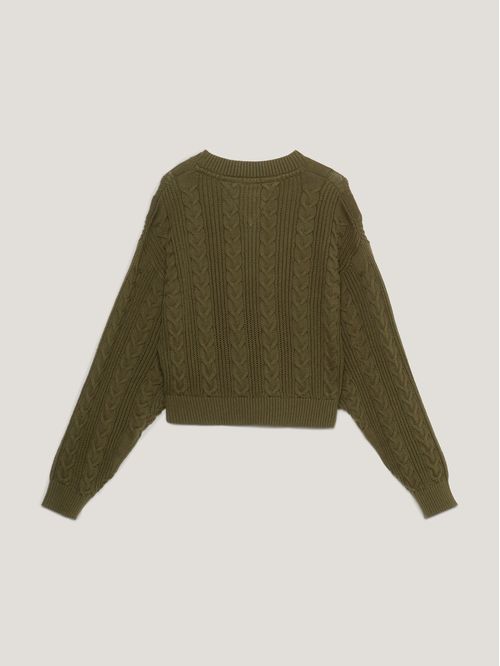 SWEATER CABLE CROPPED CREW SWEATER NIÑA