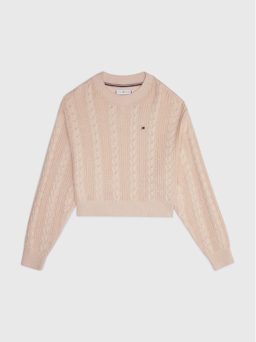 SWEATER CABLE CROPPED CREW SWEATER NIÑA