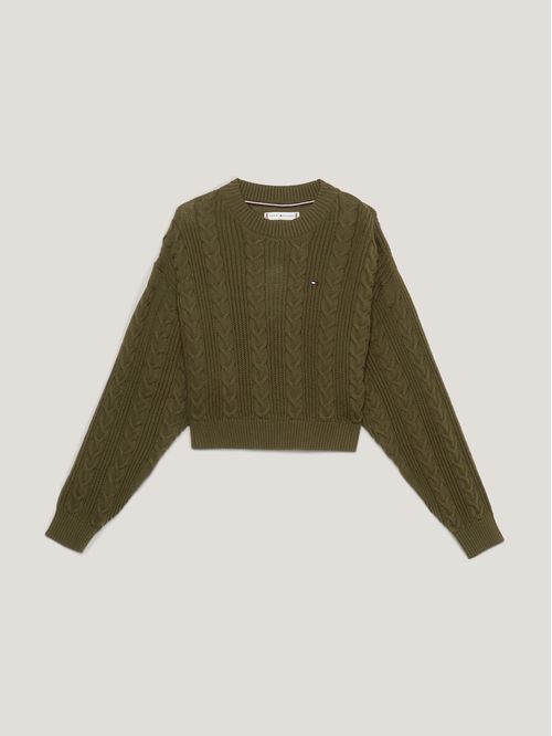 SWEATER CABLE CROPPED CREW SWEATER NIÑA