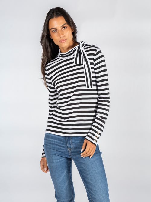 CAMISETA L-S STRP TIE NECK TOP