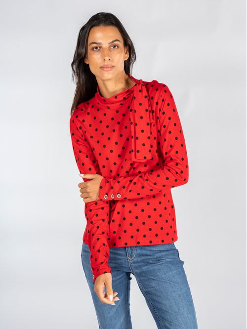 CAMISETA L-S DOT TIE NECK TOP