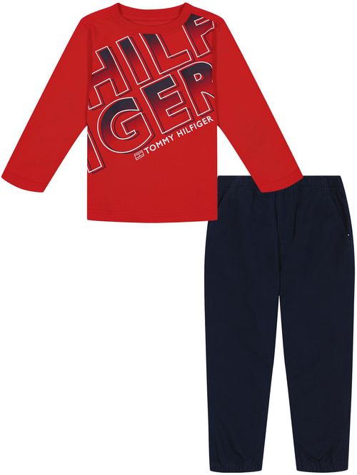 2PC LS TEE W/WOVEN BOTTOM