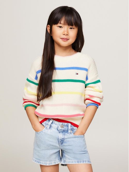 SWEATER MULTI STRIPE STRUCTURE CREW NIÑA