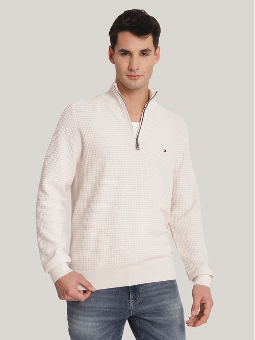 SWEATER SPRING GRID ZIP MOCK