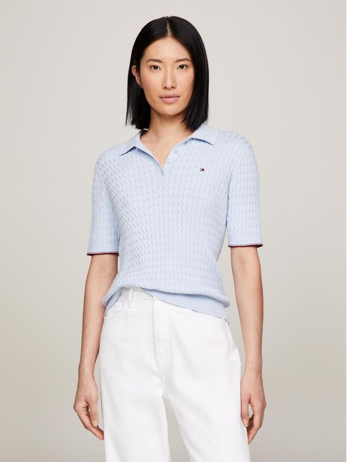 SWEATER CO CABLE RWB POLO-NK SWTR