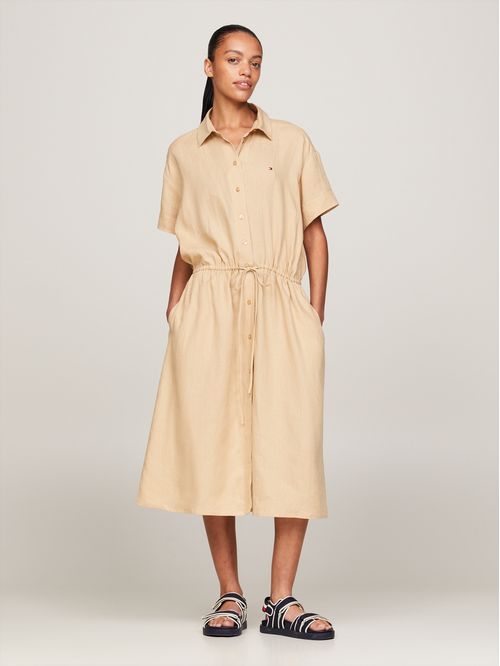 VESTIDO LINEN SS MIDI SHIRT DRESS