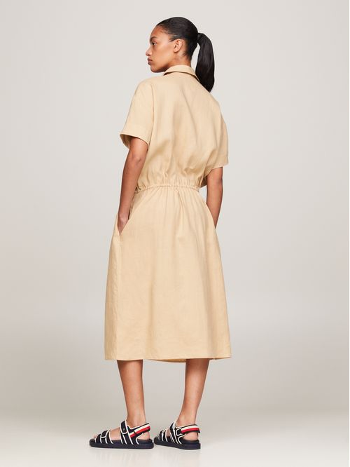 VESTIDO LINEN SS MIDI SHIRT DRESS