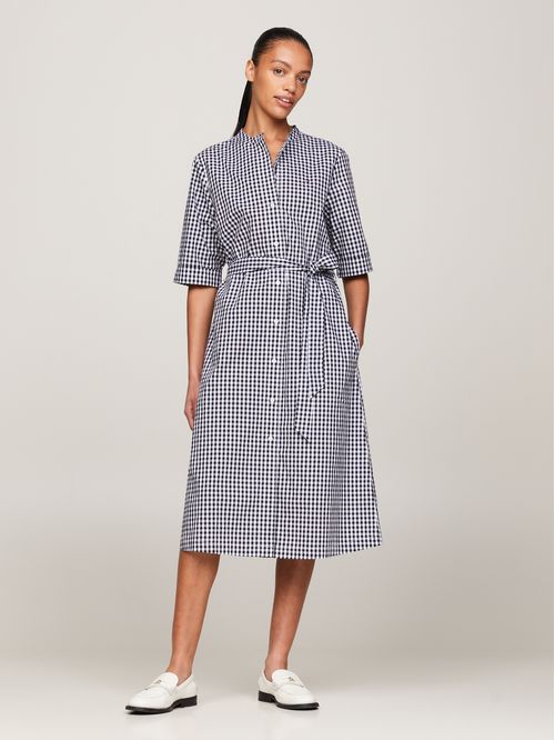 VESTIDO GINGHAM SS MIDI SHIRT DRESS