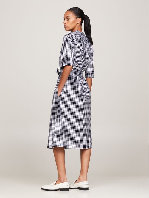 VESTIDO GINGHAM SS MIDI SHIRT DRESS
