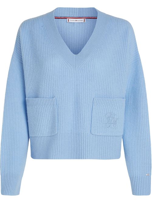 SWEATER TH SCRIPT SOFT WOOL V-NK SWT TH