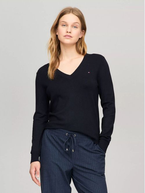 SWEATER V-NK SOLID WOMENS TH