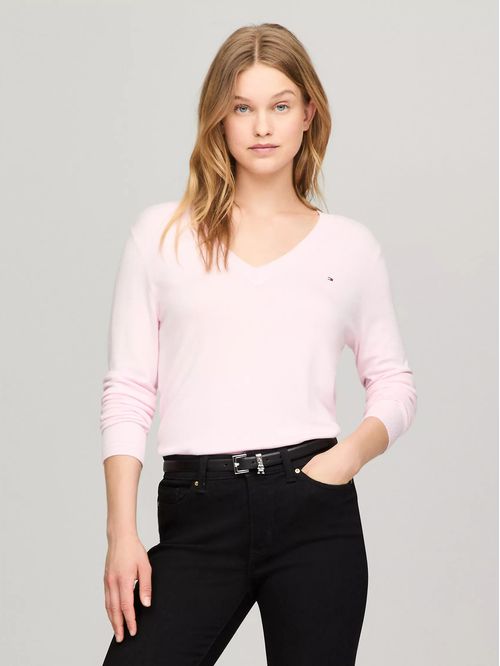 SWEATER V-NK SOLID WOMENS TH