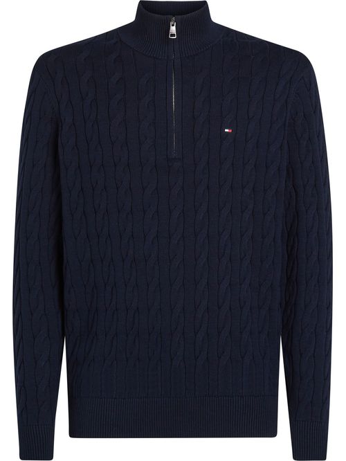 SWEATER CLASSIC COTTON CABLE ZIP MOCK