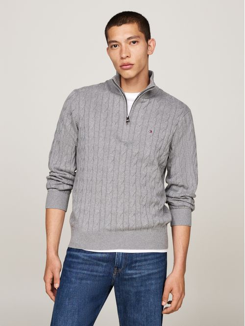 SWEATER CLASSIC COTTON CABLE ZIP MOCK