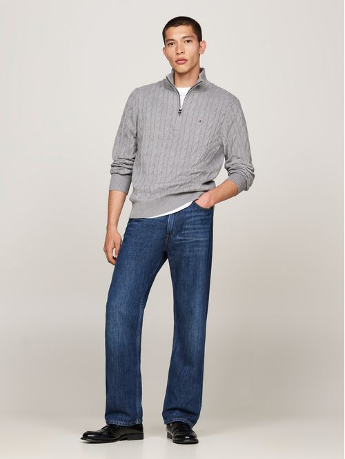 SWEATER CLASSIC COTTON CABLE ZIP MOCK