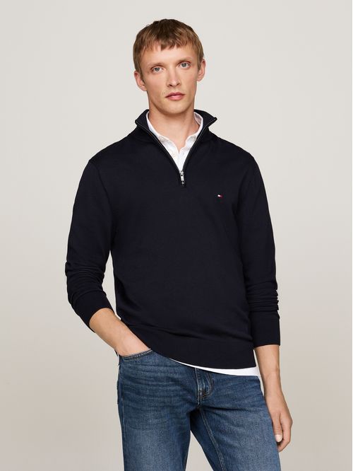 SWEATER ESSENTIAL COTTON ZIP MOCK