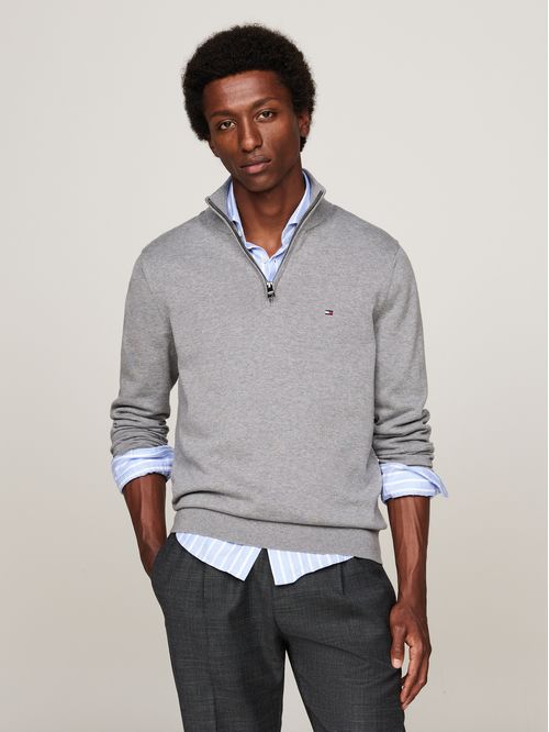 SWEATER ESSENTIAL COTTON ZIP MOCK