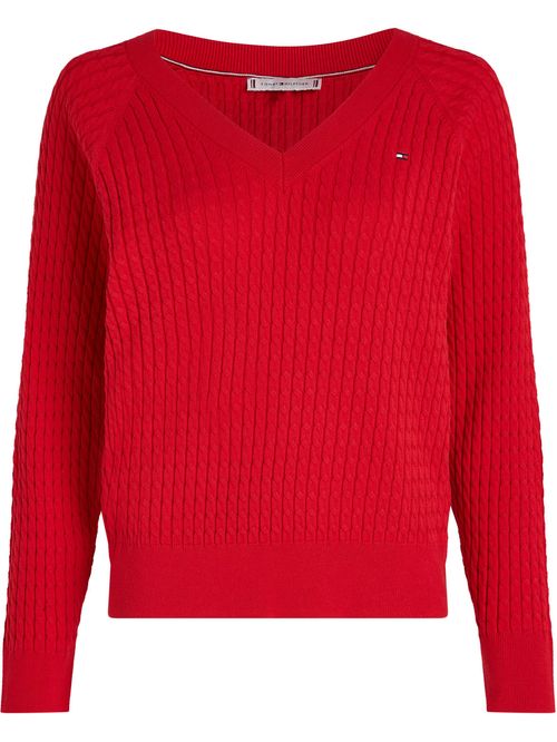 SWEATER CO CABLE V-NK SWEATER TH