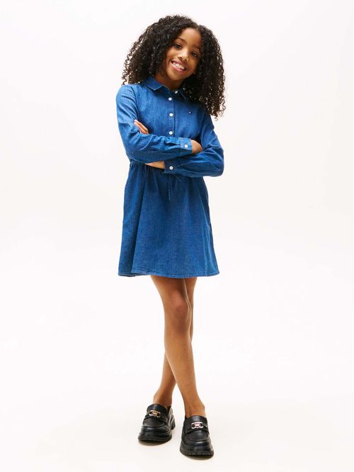 STRETCH DENIM SHIRT DRESS LS