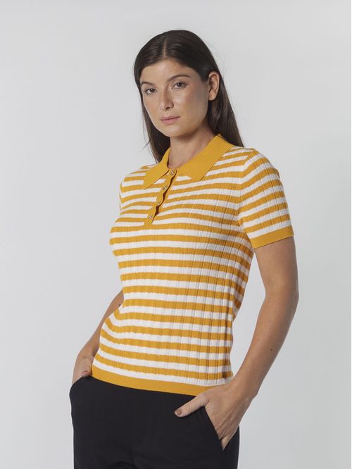 SWEATER STRP RIB S/S POLO SWTR