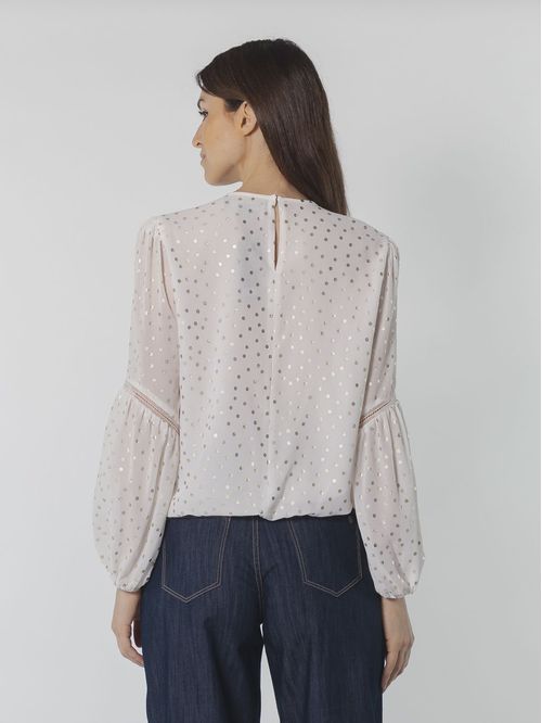 BLUSA L/S DOT BBL BLS W/ LACE