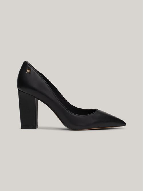 BLOCK HEEL POINTED PUMP LEATHE