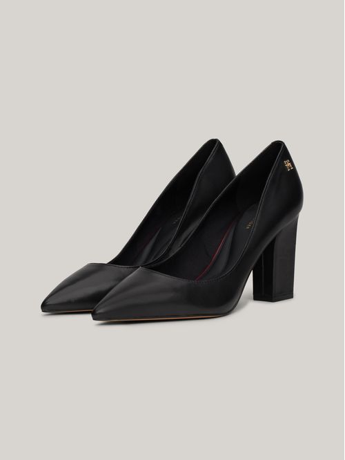 BLOCK HEEL POINTED PUMP LEATHE