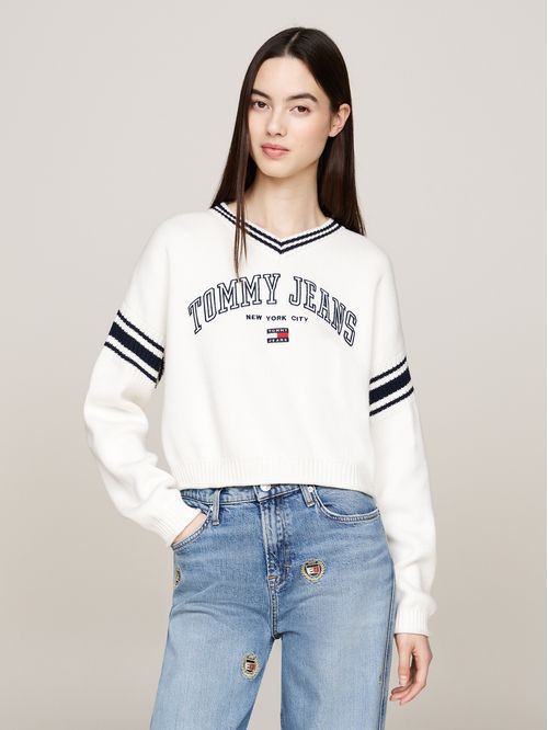 SWEATER TJW CRP VARSITY V-NECK SWEATER TH