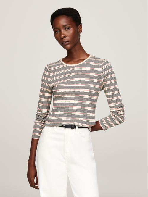 CAMISETA SLIM FINE STRIPE C-NK LS
