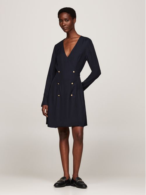 VESTIDO GOLD BUTTON VIS WRAP KNEE DRES