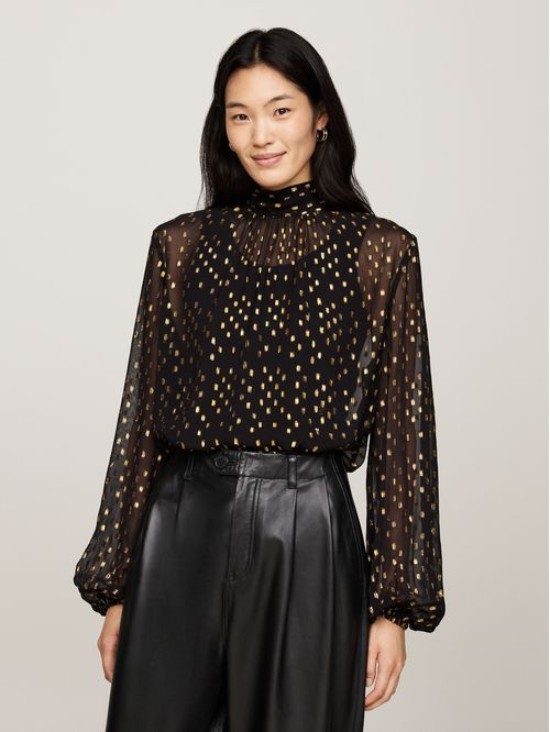 BLUSA FIL COUPE LUREX TIE NECK BLOUS