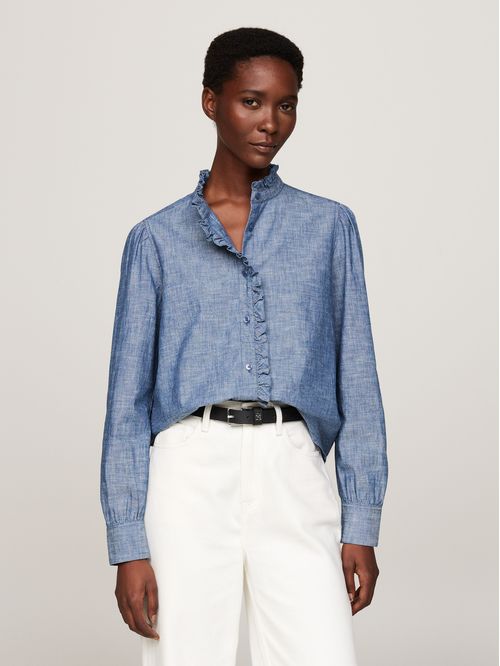 BLUSA CHAMBRAY RUFFLE RELAXED SHIRT