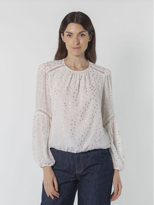 BLUSA L/S DOT BBL BLS W/ LACE