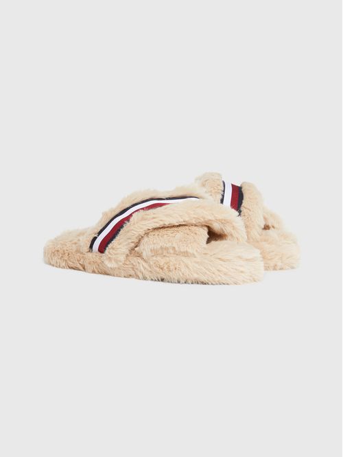 PANTUFLAS FUR CROSS STRAP HOME SLIPPER