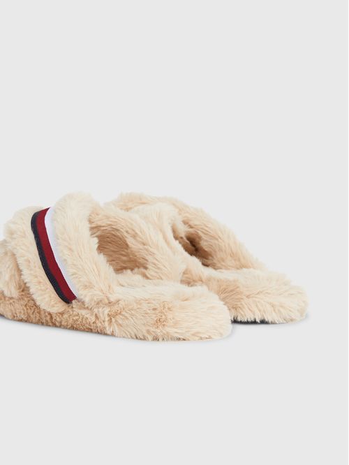 PANTUFLAS FUR CROSS STRAP HOME SLIPPER