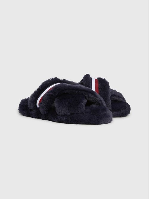 PANTUFLAS FUR CROSS STRAP HOME SLIPPER