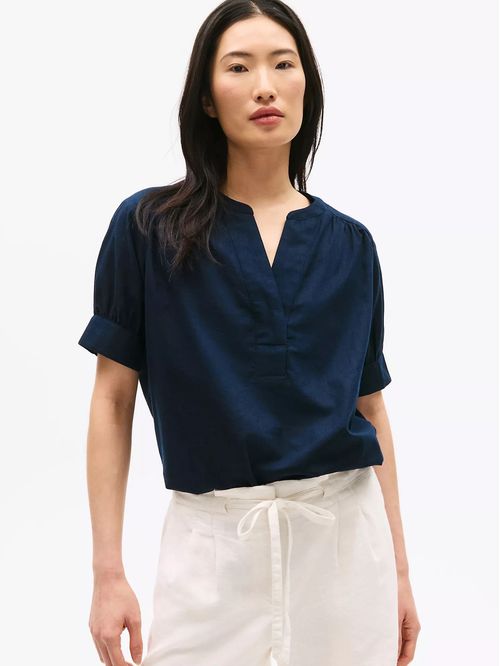 BLUSA W SS SPLIT NECK LINEN SHIRT