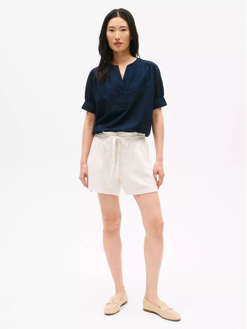BLUSA W SS SPLIT NECK LINEN SHIRT