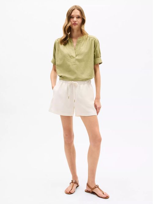 BLUSA W SS SPLIT NECK LINEN SHIRT