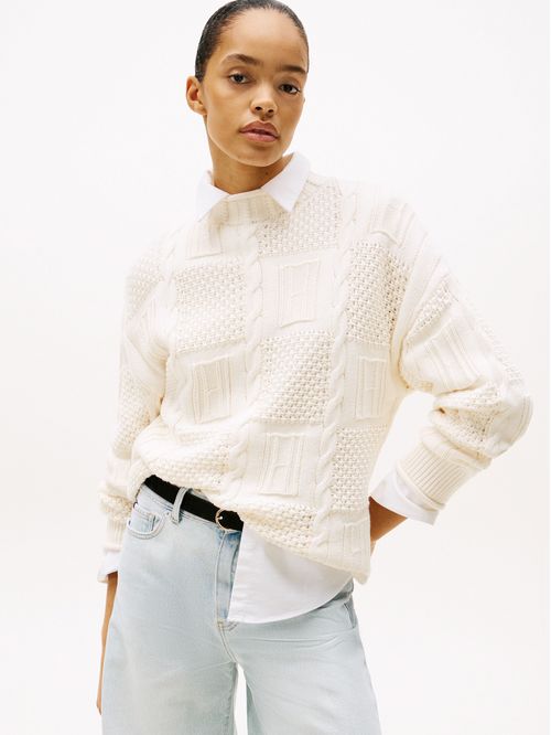 SWEATER CABLE MIX TEXTURE LS MOCK-NK S