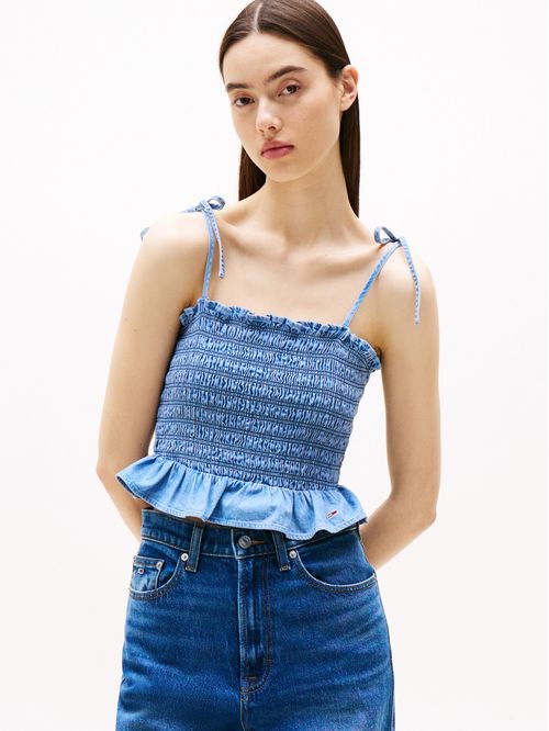 TOP TJW RUCHED CHAMBRAY TOP