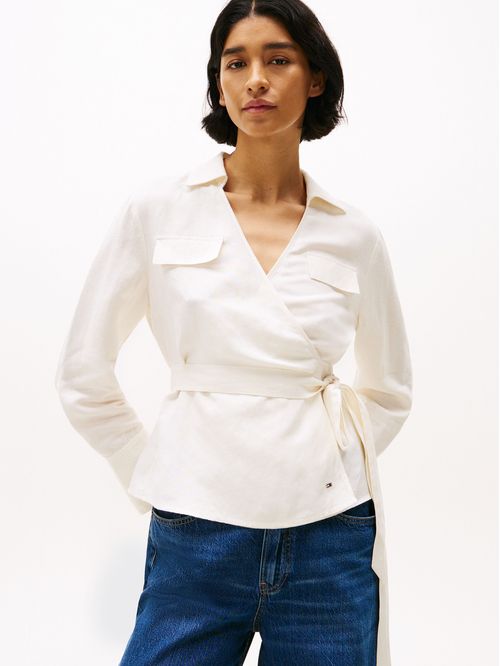 BLUSA TEXTURED LINEN WRAP BLOUSE