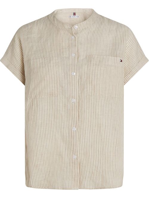 BLUSA ESS LINEN COLLARLESS S/S BLOUS