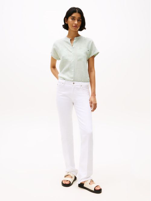 BLUSA ESS LINEN COLLARLESS S/S BLOUS