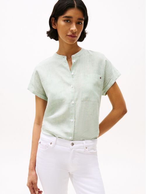 BLUSA ESS LINEN COLLARLESS S/S BLOUS