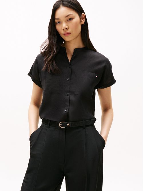 BLUSA ESS LINEN COLLARLESS S/S BLOUS