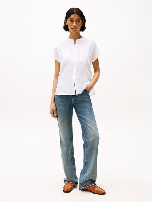 BLUSA ESS LINEN COLLARLESS S/S BLOUS