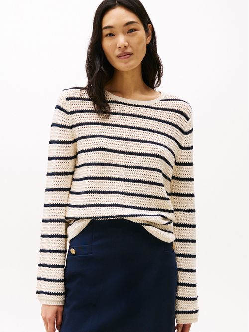 SWEATER POINTELLE CROCHET OPEN-NK LS S