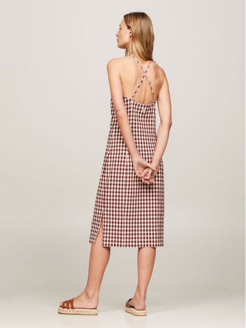 VESTIDO STRETCH GINGHAM STRAP KNEE DRE